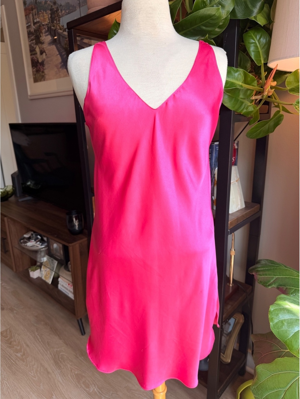 Vintage Hidden Fantasies Pink Slip Dress with V-Neck